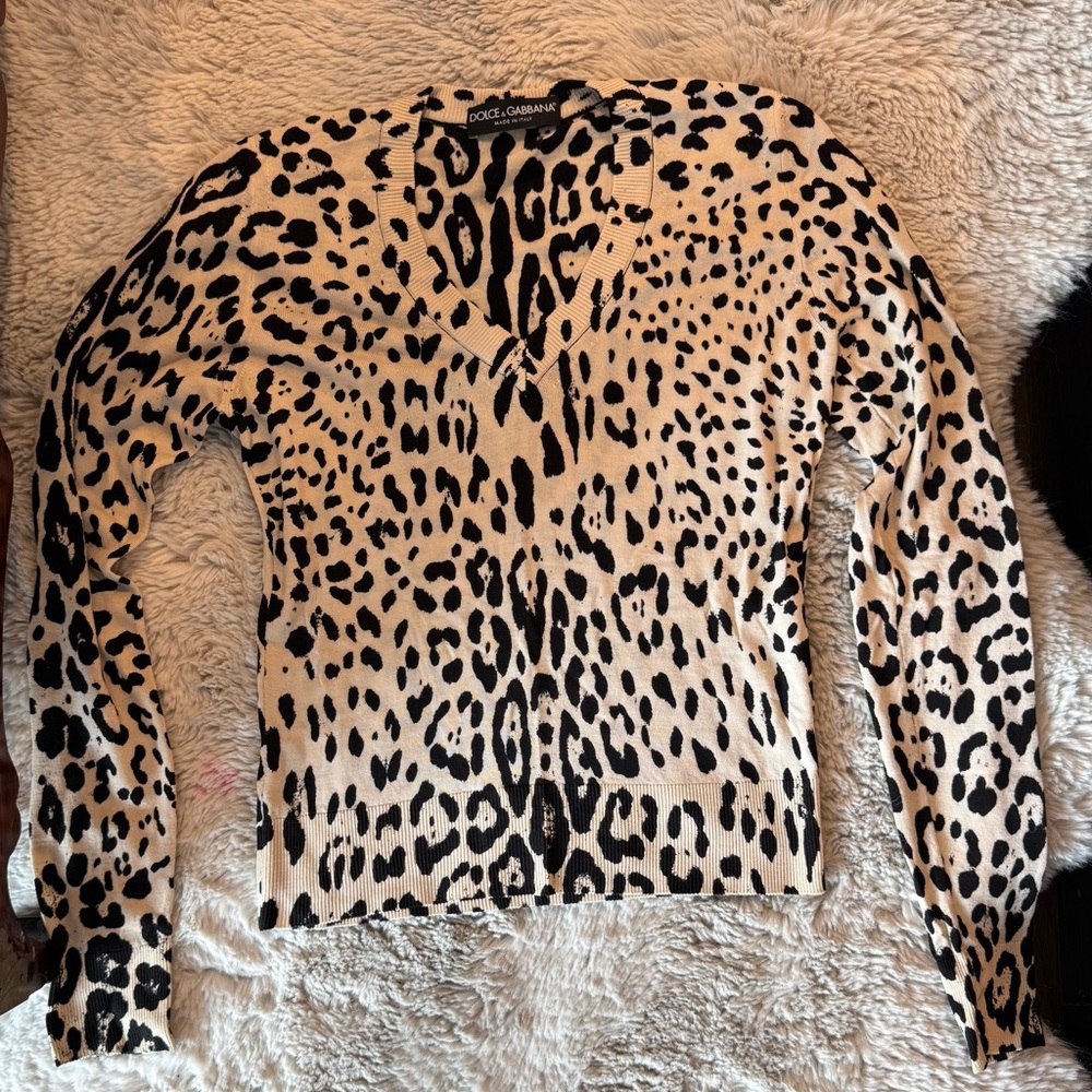 Dolce & Gabbana Black and Cream Animal Print Top